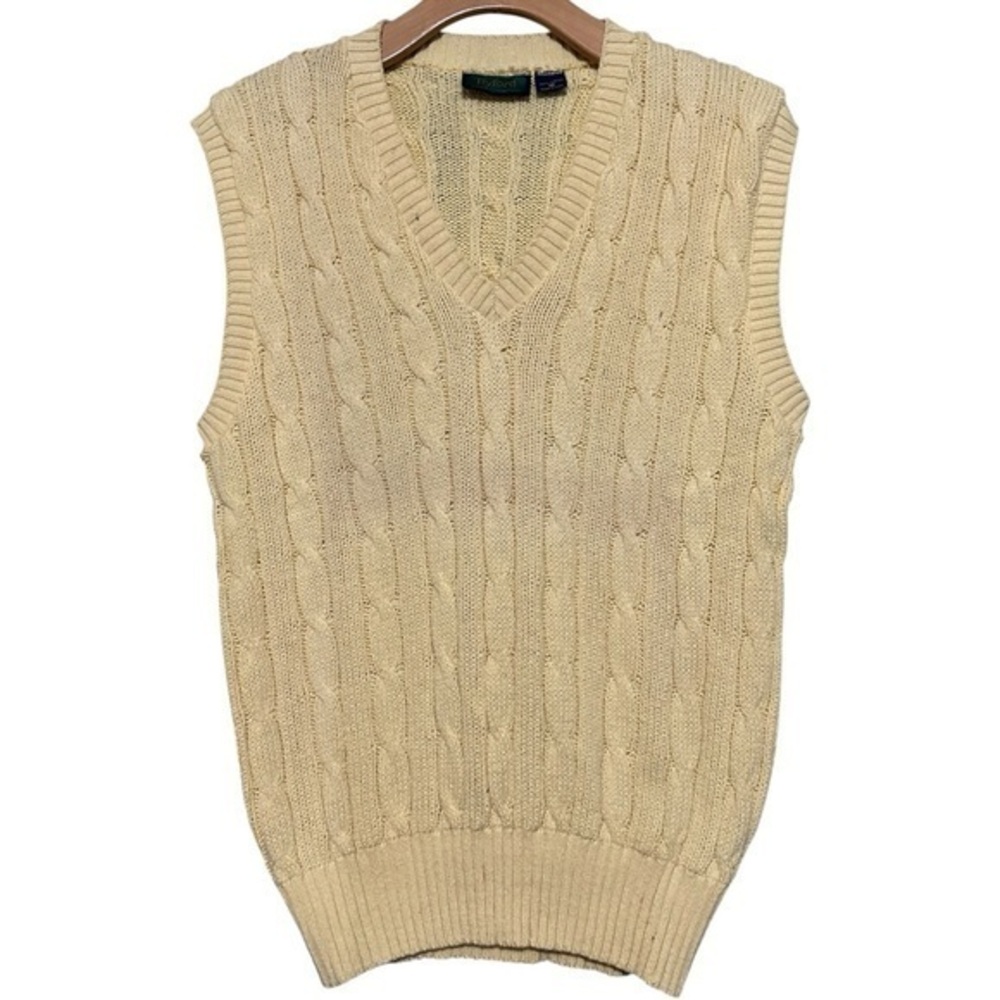 Byford Vintage Men’s Size L Yellow Cotton Cable Knit V-Neck Sweater Vest